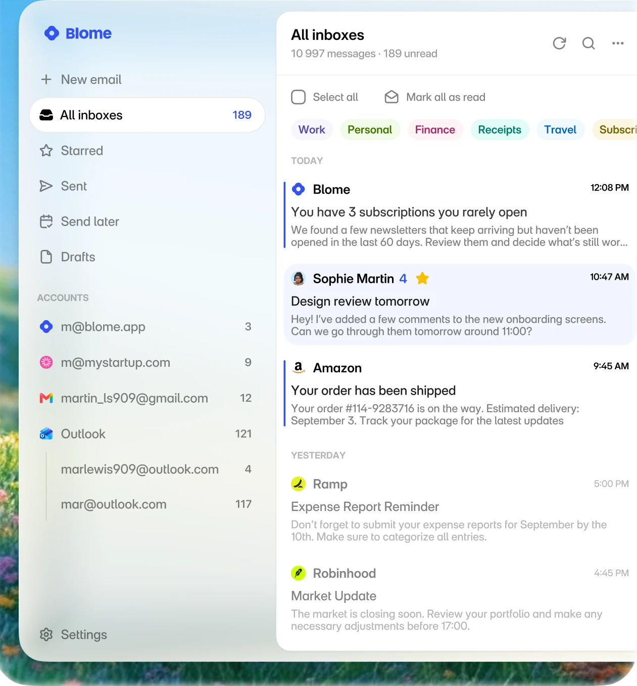 Blome inbox interface
